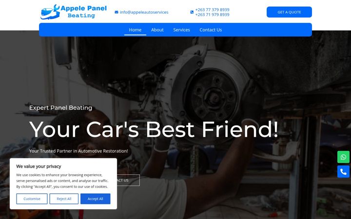 Screenshot of appeleautoservices.co.zw