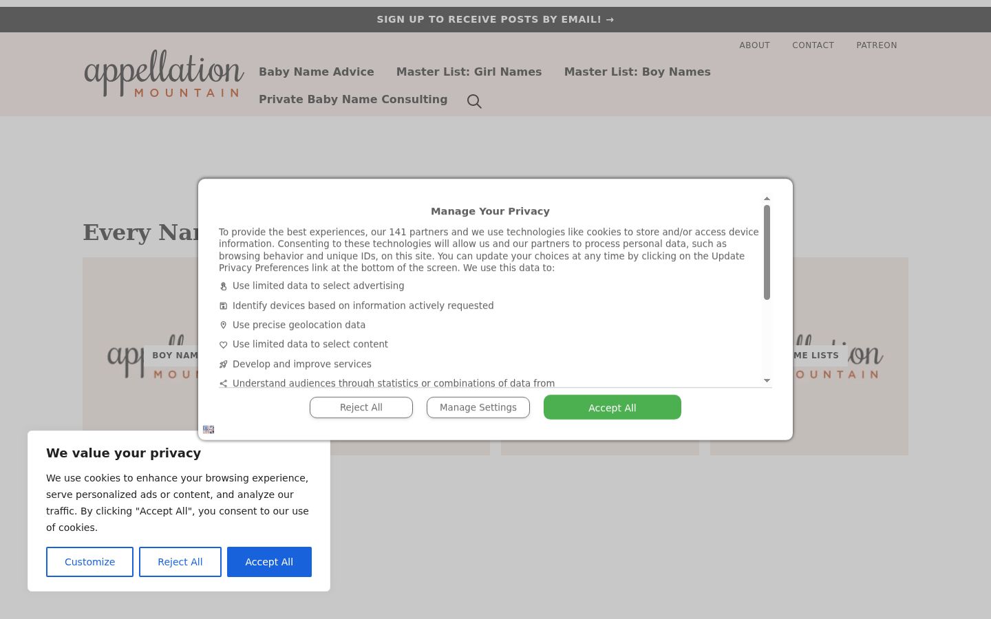 Screenshot del banner di consenso mostrato prima di qualsiasi interazione