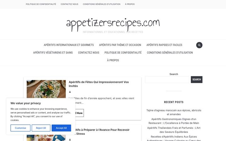 Screenshot ta' appetizersrecipes.com