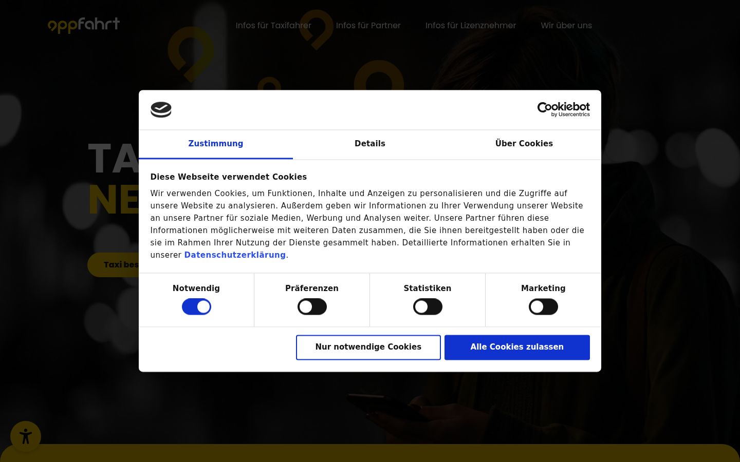 Screenshot del banner di consenso mostrato prima di qualsiasi interazione