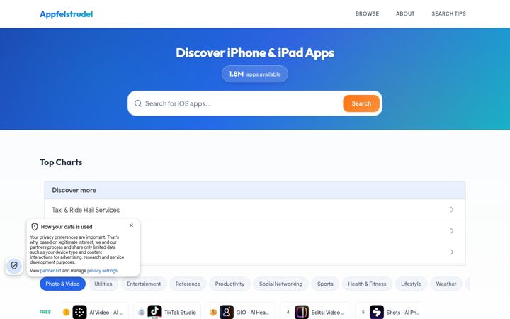 Screenshot ta' appfelstrudel.com