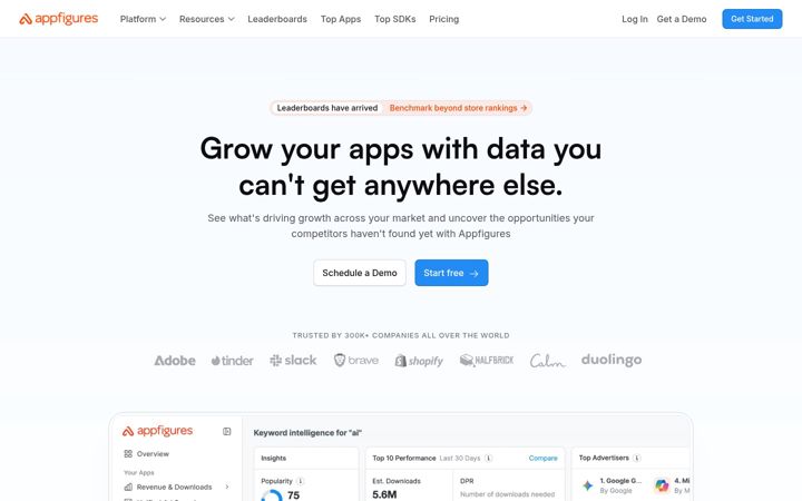 Snimka zaslona za appfigures.com