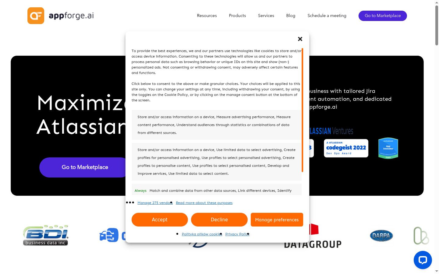 Zrzut ekranu banera zgody wyświetlanego przed jakąkolwiek interakcją