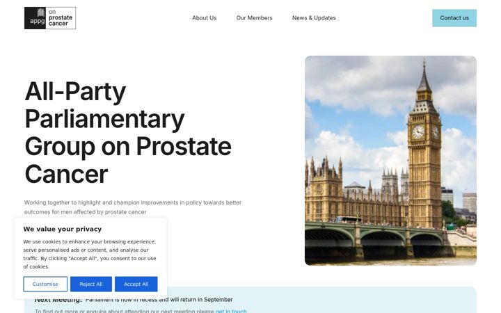 Screenshot of appgprostatecancer.org.uk