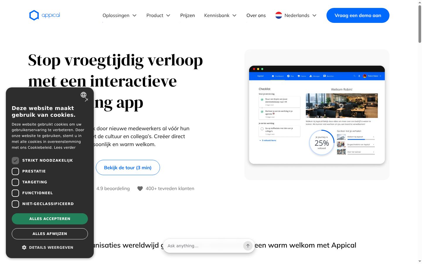 Screenshot del banner di consenso mostrato prima di qualsiasi interazione