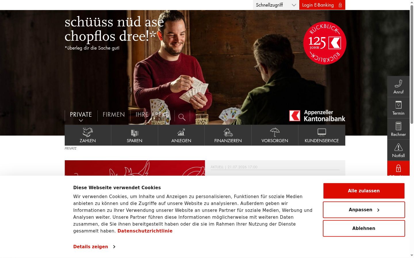 Screenshot del banner di consenso mostrato prima di qualsiasi interazione