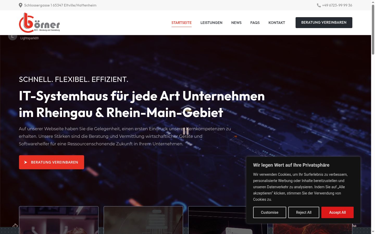 Screenshot des Einwilligungsbanners vor jeglicher Interaktion