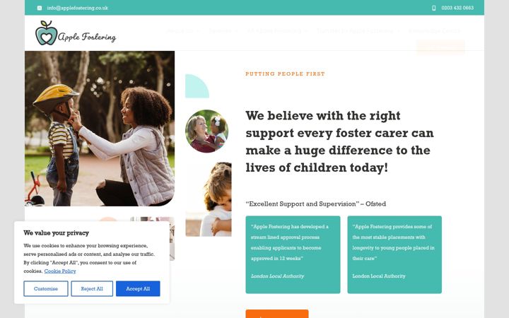 Screenshot of applefostering.co.uk