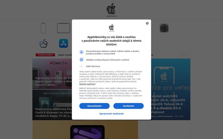 Screenshot of applenovinky.cz