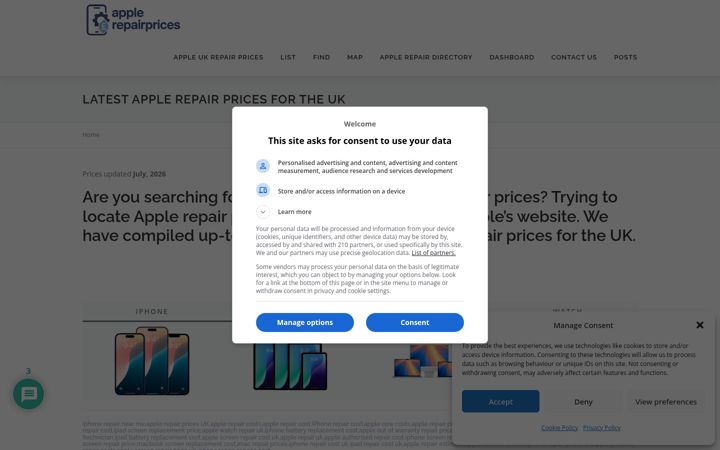 Screenshot of applerepairprices.co.uk