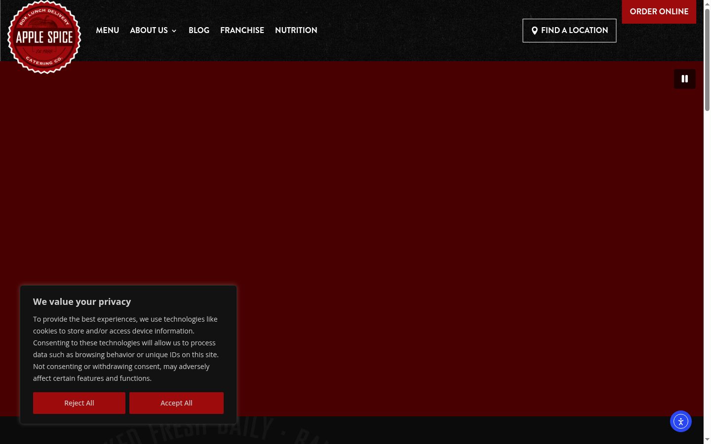 Screenshot del banner di consenso mostrato prima di qualsiasi interazione
