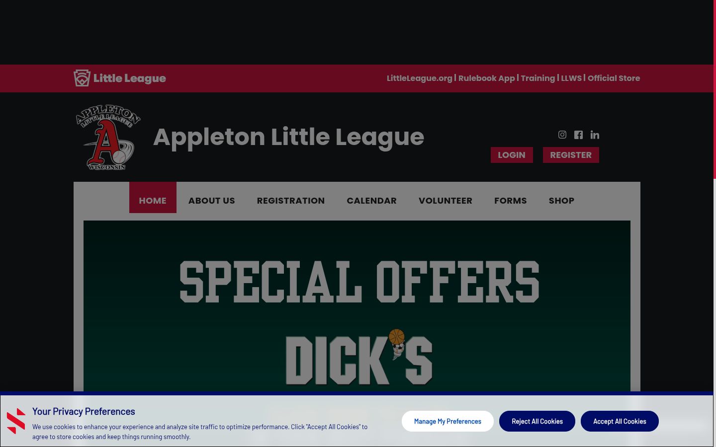 Skærmbillede af samtykkebanneret, som det blev vist før nogen interaktion
