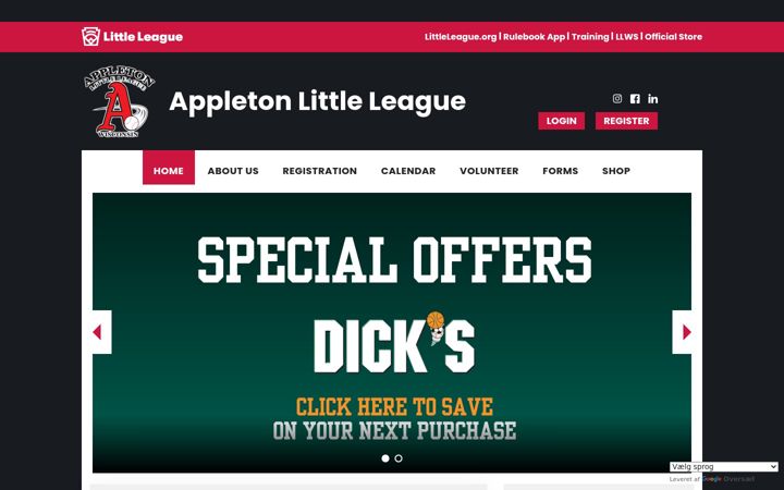 Screenshot of appletonlittleleague.org