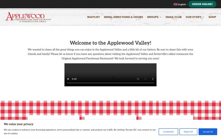 Screenshot von applewoodfarmhouserestaurant.com