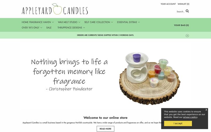 Screenshot of appleyardcandles.co.uk
