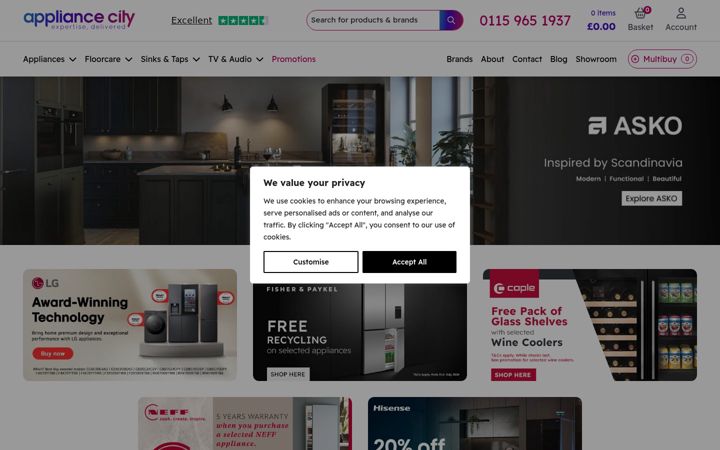 Screenshot ta' appliancecity.co.uk