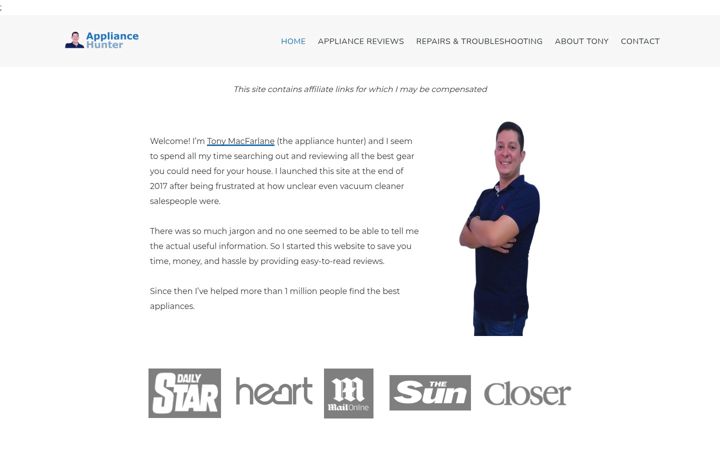 Screenshot of appliancehunter.co.uk