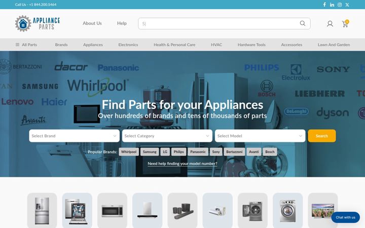 Ekraanipilt saidist applianceparts.com