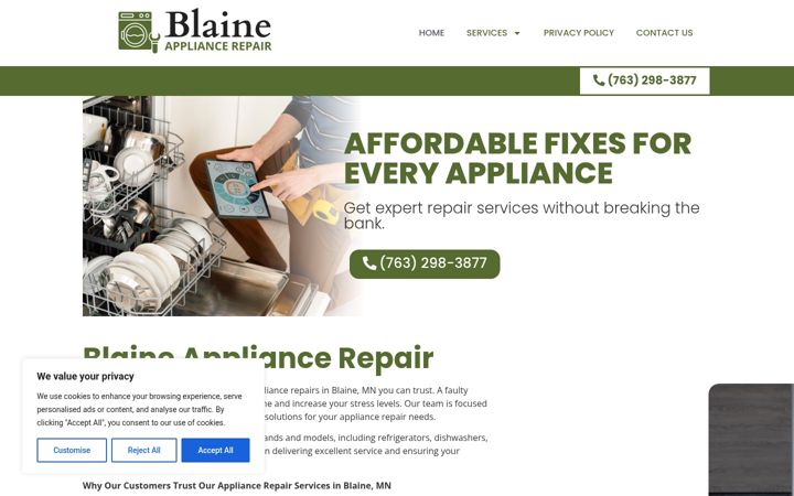 Ekrano kopija appliancerepairblaine.com