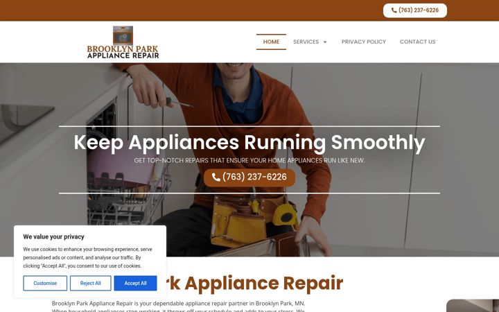Ekrano kopija appliancerepairbrooklynpark.com