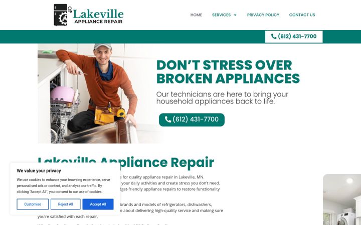 Zrzut ekranu appliancerepairlakeville.com