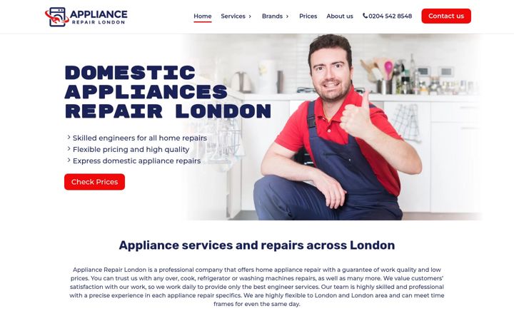 Snímek obrazovky appliancerepairlondon.co.uk