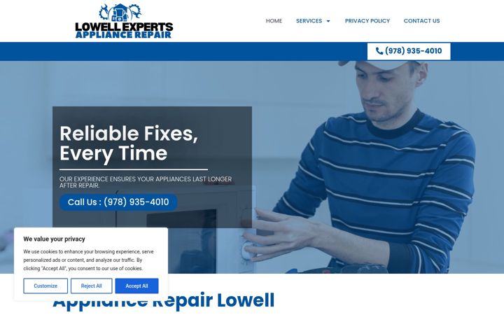 Zrzut ekranu appliancerepairlowell.com