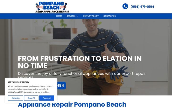 Captura de ecrã de appliancerepairpompanobeach.com