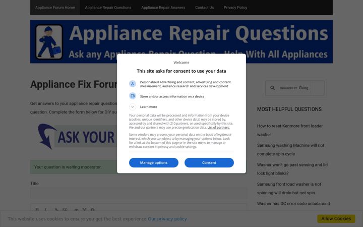 Screenshot of appliancerepairquestions.com