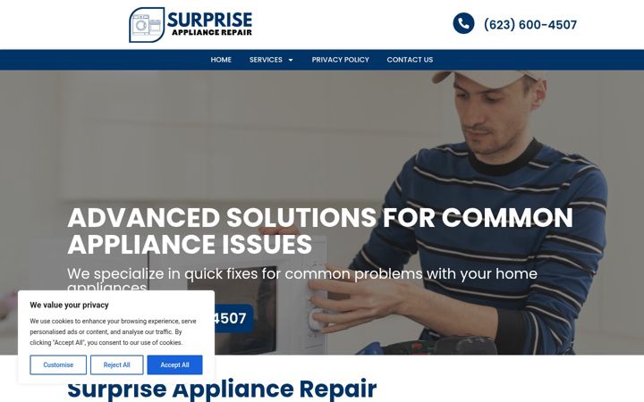 Captura de ecrã de appliancerepairsurprise.com