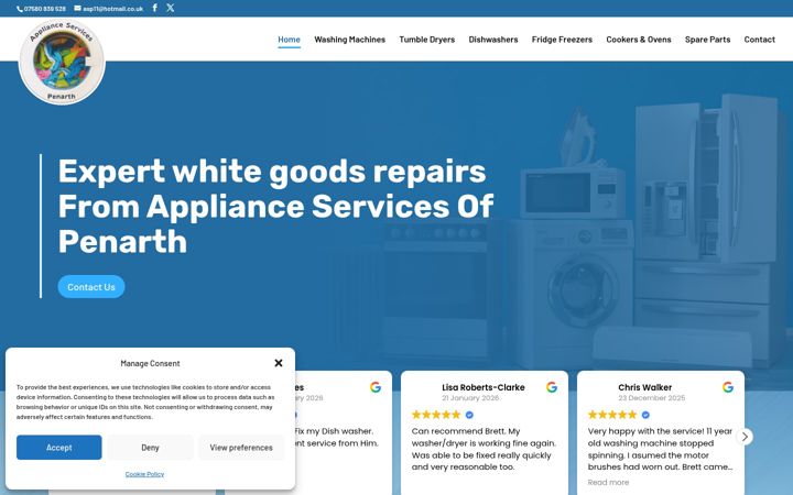 Screenshot of applianceservicespenarth.co.uk