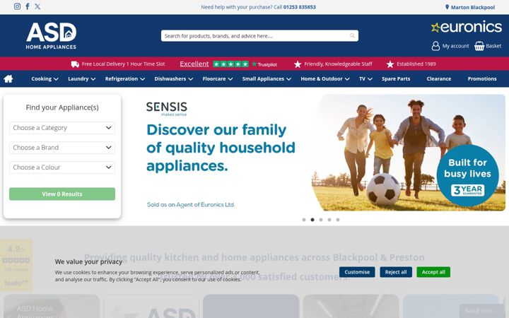 Screenshot of appliancespares-direct.co.uk