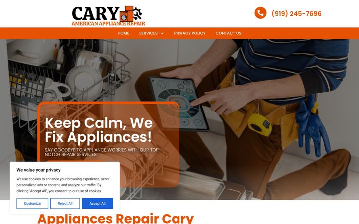 Screenshot ta' appliancesrepaircary.com