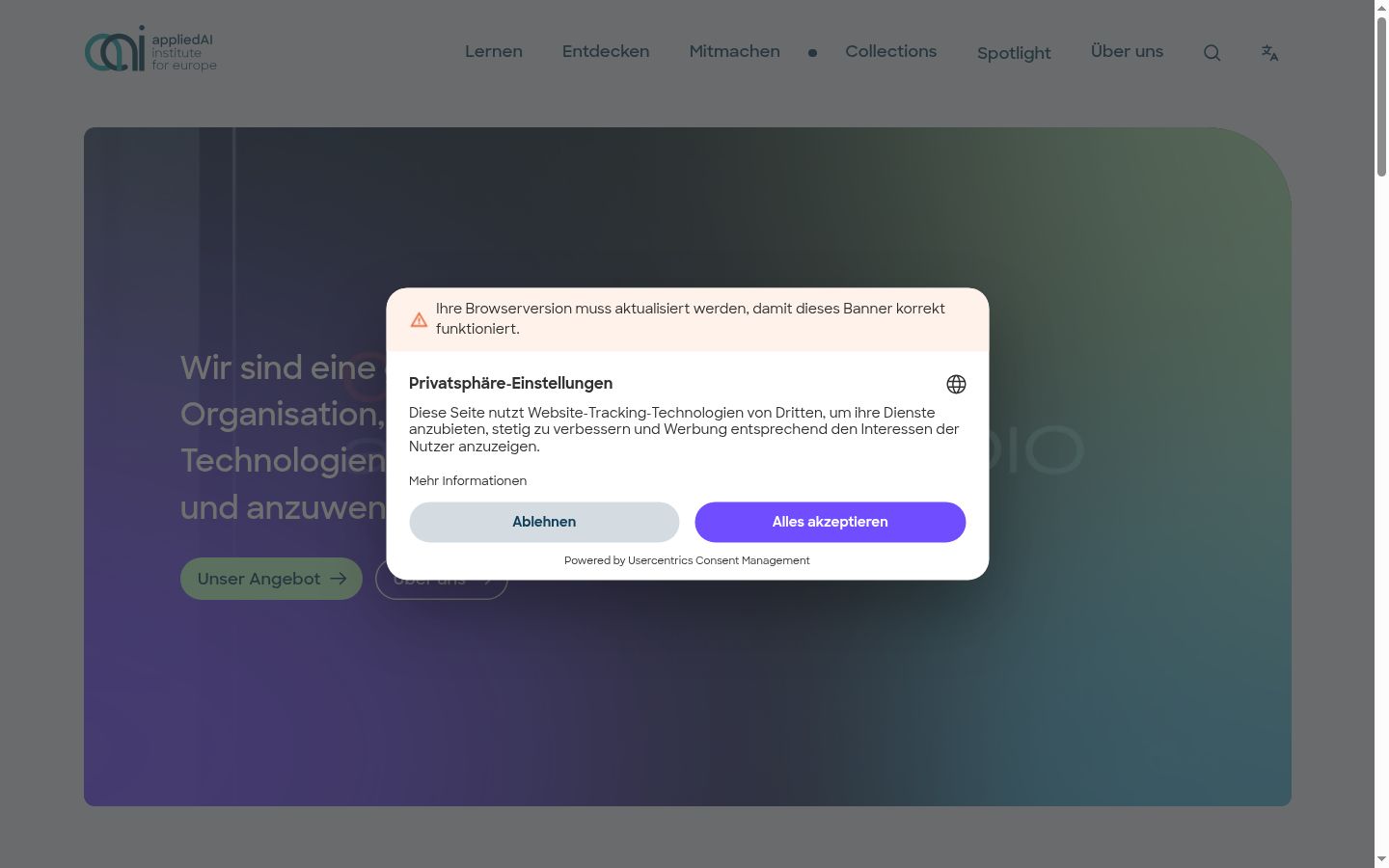 Screenshot of the consent banner shown before any interaction