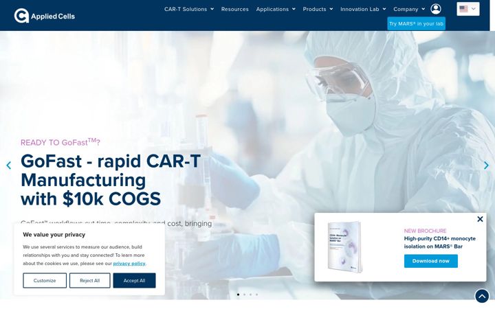 Snímek obrazovky appliedcells.com