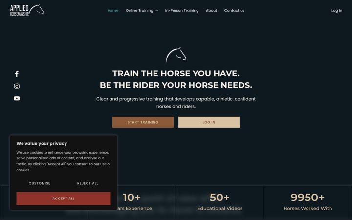 Screenshot van appliedhorsemanship.com