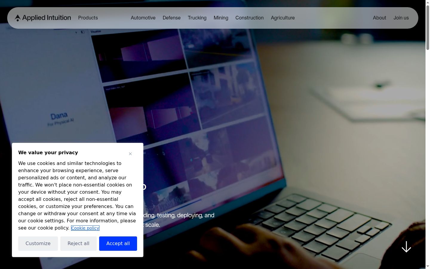 Captura de ecrã do banner de consentimento apresentado antes de qualquer interação