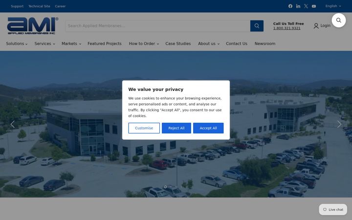 Screenshot of appliedmembranes.com