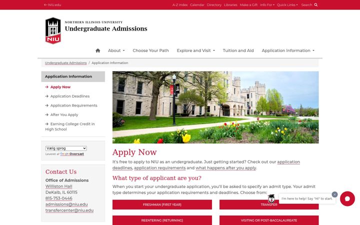 Screenshot ta' apply.niu.edu