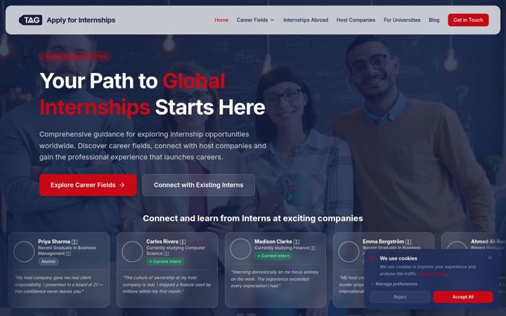 Screenshot of applyforinternships.com