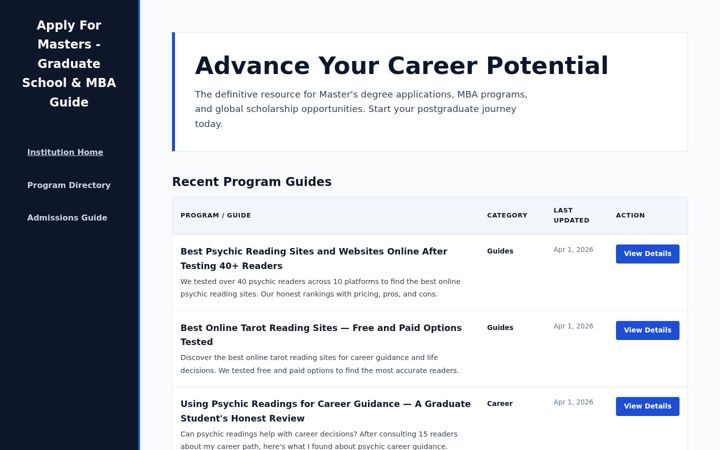 Screenshot of applyformasters.net