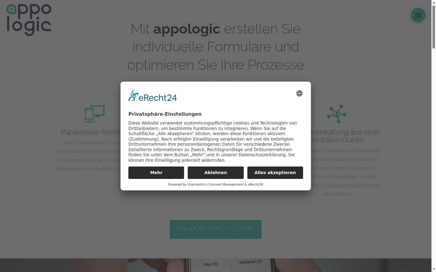 Screenshot of the consent banner shown before any interaction