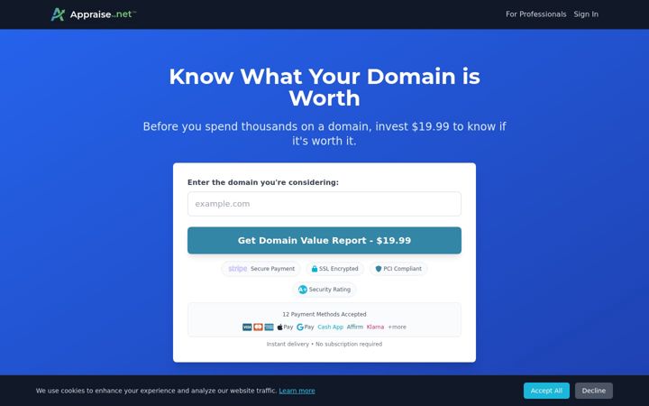 Screenshot of appraise.net