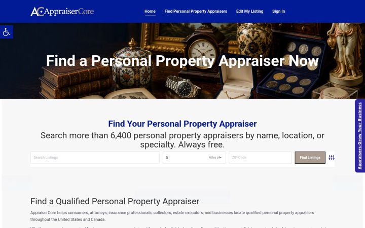 Screenshot of appraisercore.com