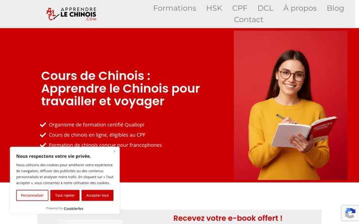 Kuvakaappaus sivustosta apprendrelechinois.com
