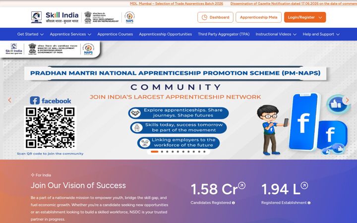 Screenshot of apprenticeshipindia.gov.in