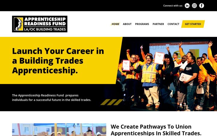 Screenshot of apprenticeshipreadinessfund.org