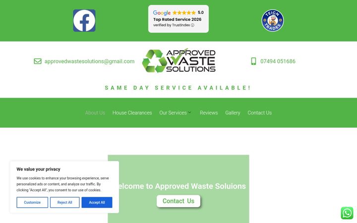 Screenshot ta' approvedwastesolutions.co.uk