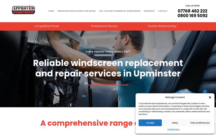 Screenshot of approvedwindscreens-upminster.co.uk
