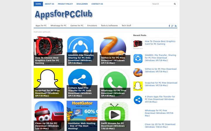 Screenshot ta' appsforpcclub.com